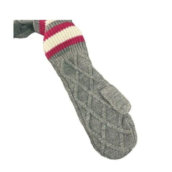 Tommy Hilfiger Gray/Dark Pink Badge Logo Knit Mittens Womens Designer NWT OS - Picture 3 of 5